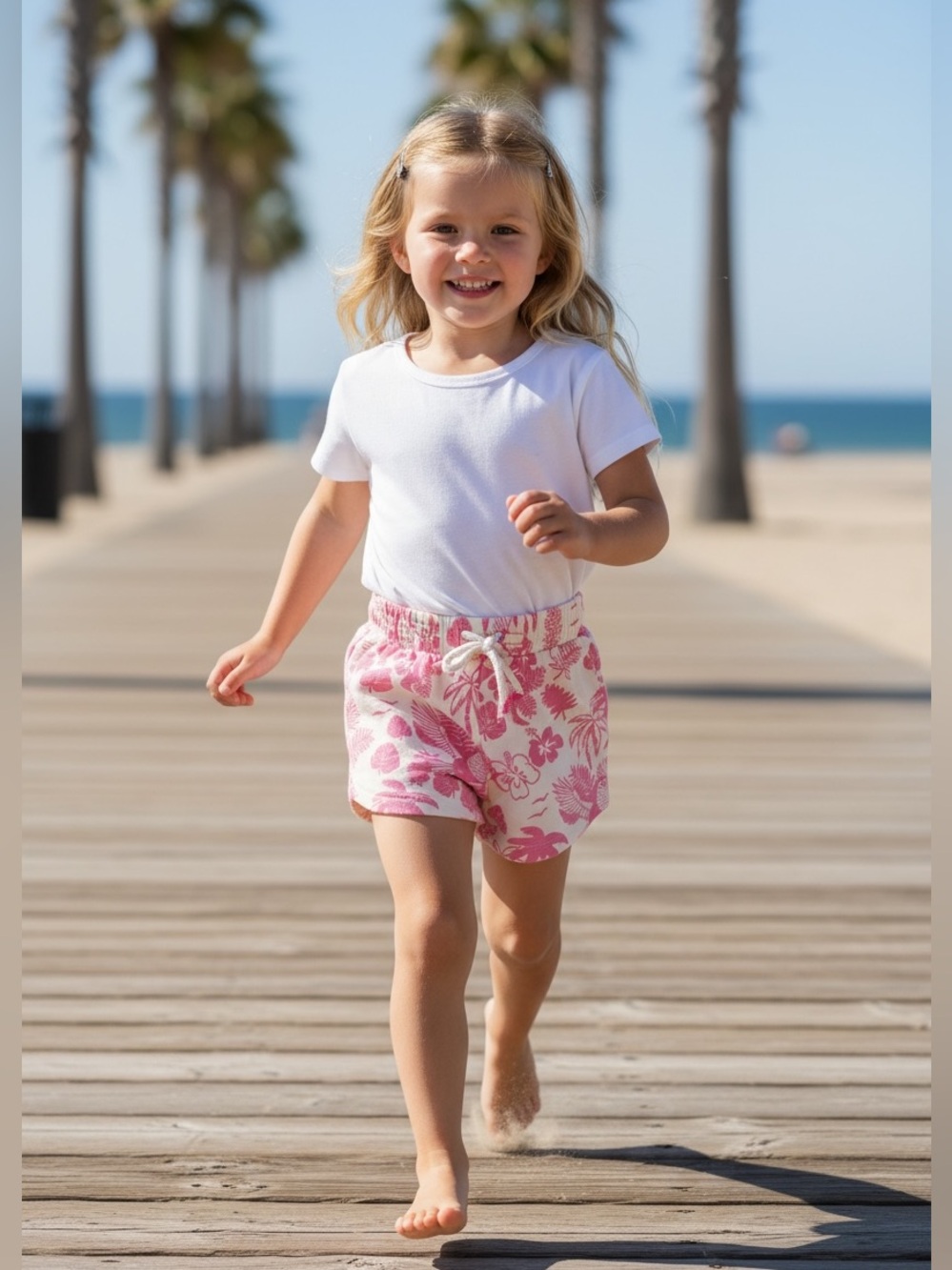 Zara Cream Shorts with Pink Tropical Floral Print 9-10